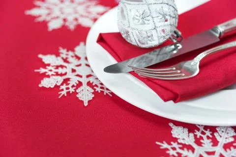 Red Christmas table Stock Photos