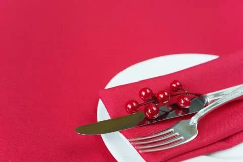 Red Christmas table Stock Photos
