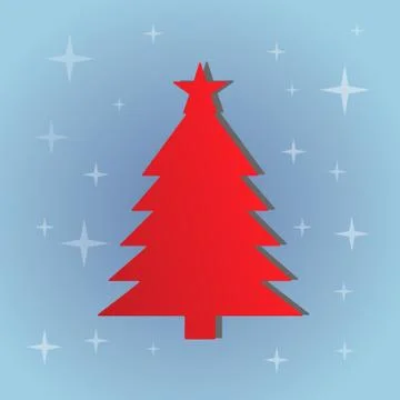Red Christmas tree on the blue background Stock Illustration