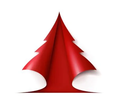 Red Christmas tree cut out of white paper. Design for holiday cards. Stock Illustration