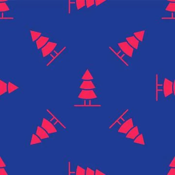 Red Christmas tree icon isolated seamless pattern on blue background. Merry Illustrazione stock