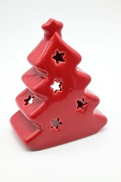 Red christmas tree made from clay Stock Photos