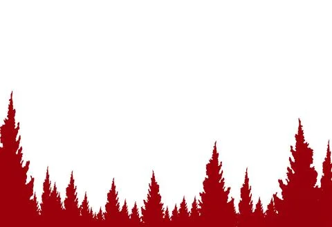 Red Christmas trees, forest with falling snow,t, 3d paper cut style isolate o Illustrazione stock