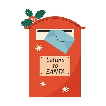 Red christmas wall mailbox with letters to santa label and blue envelope Stock Illustration