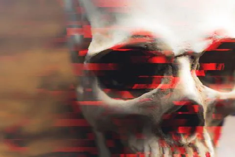 Red chromatic aberration effect used on white human skull illustration. Human Stock Illustration