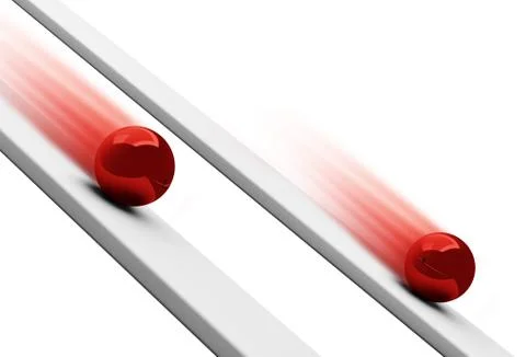 Red chrome balls rolling downwards 3d Stock Illustration