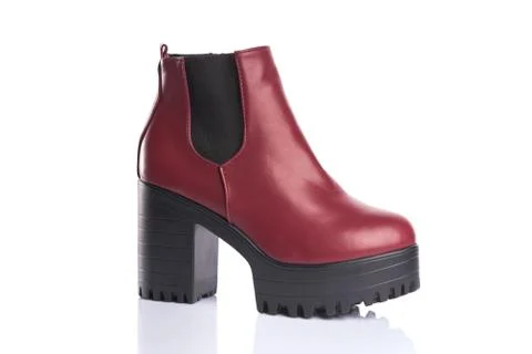 Red chunky heel boot Foto stock