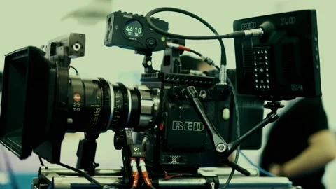 Red Cinema Camera With Prime Lens and Matte Box Vídeo Stock 130177244