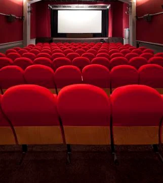 Red cinema empty projection screen for insert a picture Stock Photos