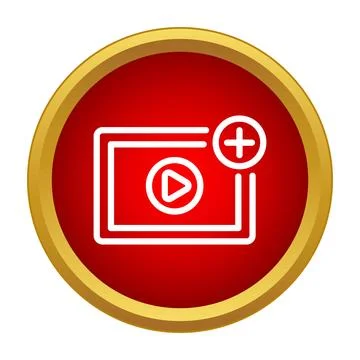 Red circle adding video to playlist button icon Illustrazione stock