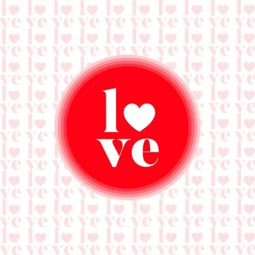 Red Circle Badge With Love Text Over Pale Pink Pattern Graphic Stock Illustration