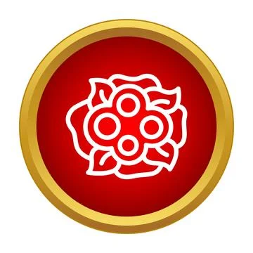 Red circle badge presenting a simple flower icon Stock Illustration