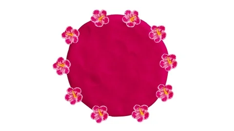 Red circle banner for title with flower. Include alpha mask. Stop-motion Stock Footage 72580247