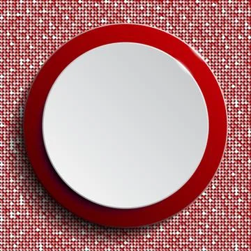 Red circle button on red sequin background. Stock Illustration