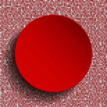 Red circle button on red sequin background. Stock Illustration