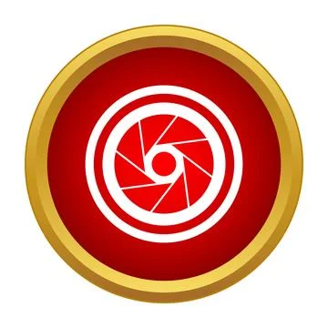 Red circle button showing a diaphragm with golden border 스톡 일러스트