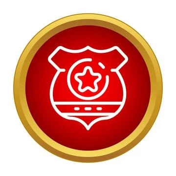 Red circle button showing a line art police badge symbol with a star Stock Illustration