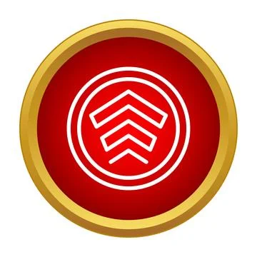 Red circle button showing three upward arrows Stock Illustration