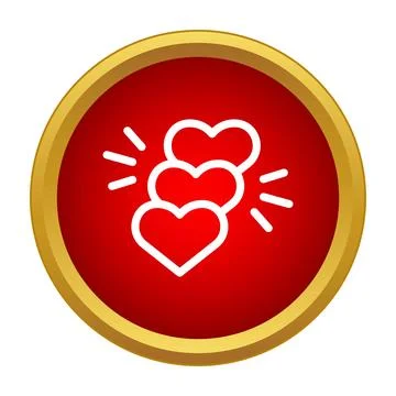 Red circle button showing three white hearts Stock Illustration