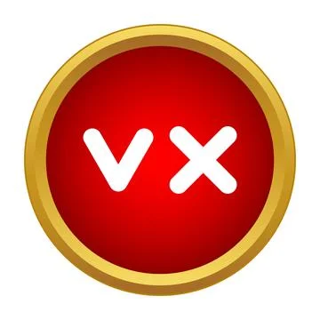 Red circle button showing v and x letters Stock Illustration
