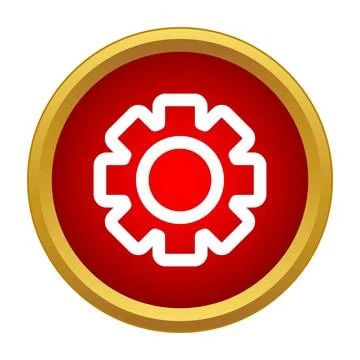 Red circle button with white gear icon Stock Illustration