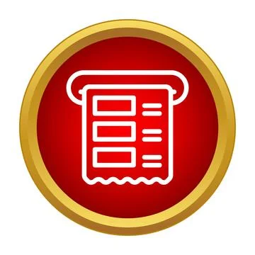 Red circle button with white line art receipt icon Illustrazione stock