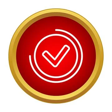 Red circle check mark approval icon button Stock Illustration