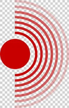 Red circle with concentric lines emanating from it against a solid black ba.. Illustrazione stock