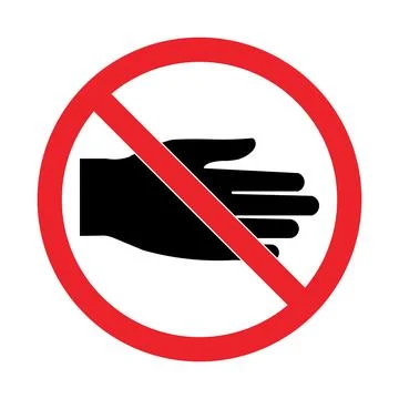 Red circle with diagonal line and black hand symbol prohibition sign no tou.. Stock Illustration