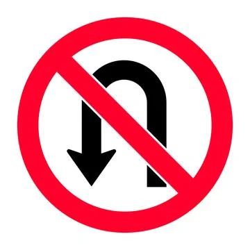 Red circle with diagonal line and black u turn arrow pointing down no turn Illustrazione stock