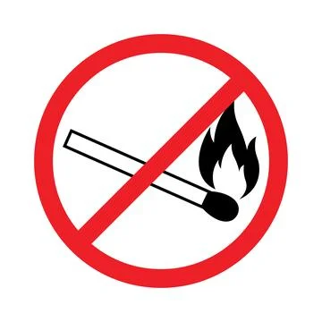 Red circle with diagonal line no open flame match symbol no open flame symb.. Stock Illustration
