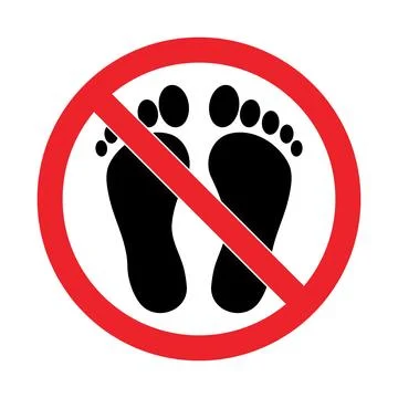 Red circle with diagonal line over black footprints no walking symbol prohi.. Stock Illustration