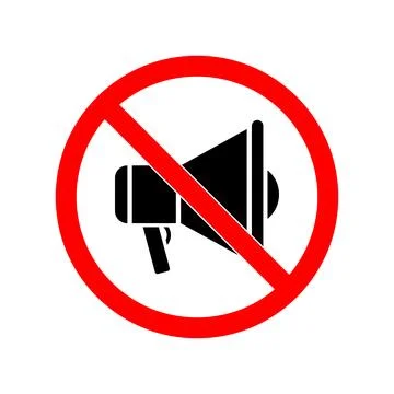 Red circle with diagonal line over black megaphone symbol no sound silence Stock Illustration