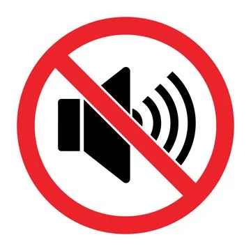 Red circle with diagonal line over black speaker and sound waves no sound sing Stock Illustration