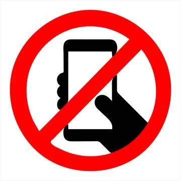Red circle with diagonal line through black hand holding smartphone Stock Illustration