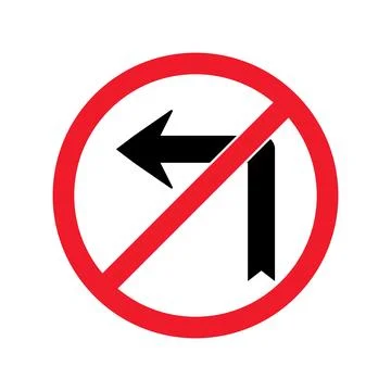 Red circle with diagonal slash over black left turn arrow and right turn sh.. Ilustración de archivo