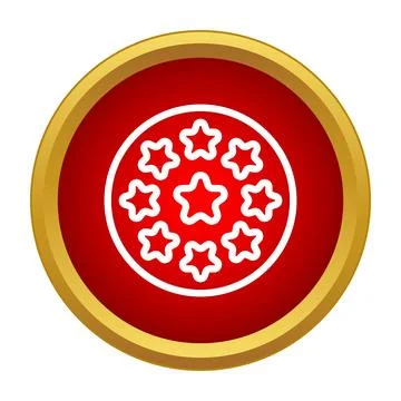 Red circle featuring eight white outline stars isolated Stock Illustration