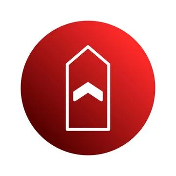 Red circle featuring a white chevron inside a rectangle shape isolated on w.. Stock Illustration