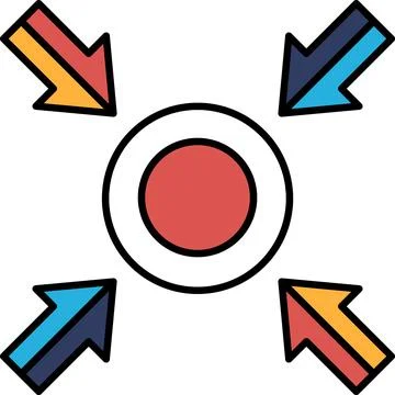 A red circle with four arrows pointing in different directions Stock Illustration