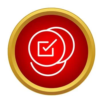 Red circle gold border check mark icon Ilustración de archivo