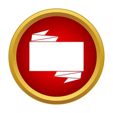 Red circle with gold frame holding white ribbon banner Stock Illustration
