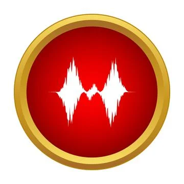 Red circle with gold frame showing white audio sound wave Illustrazione stock