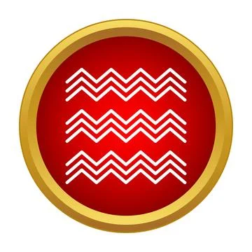 Red circle with gold frame showing water waves icon Illustrazione stock