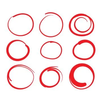 Red Circle Grading Marks w Swoosh Feel - Marking up Papers Stock Illustration
