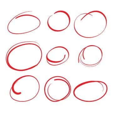 Red Circle Grading Marks w Swoosh Feel - Marking up Papers Stock Illustration