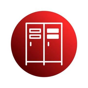 Red Circle Graphic Featuring a Double Door Locker Icon, Ideal for Education.. Stock Illustration