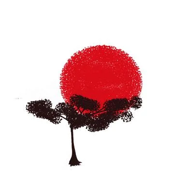 A red circle in the grunge style on a white background depicting the sun and Stock Illustration