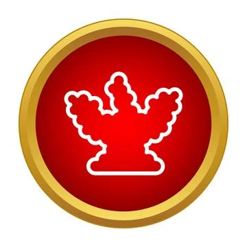 Red circle icon featuring abstract coral shape outline Stock Illustration