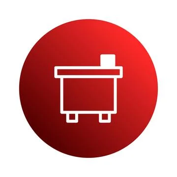 Red circle icon featuring a white outline of a simple table design creating.. Stock Illustration