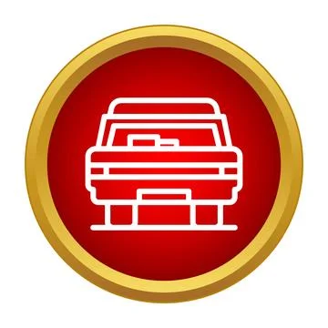 Red circle icon featuring white car line art 스톡 일러스트